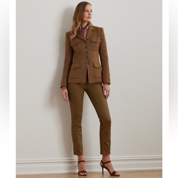 Lauren Ralph Lauren Coated High Rise Straight Ankle Jeans Tan Size 14 - Picture 5 of 16